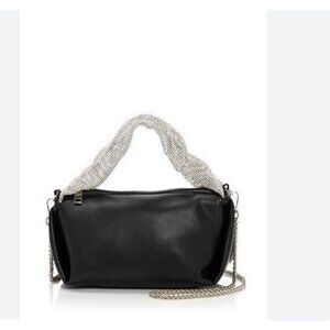 AQUA ruched mesh embellished handle women's small shoulder bag  - BLACK/SILVER
